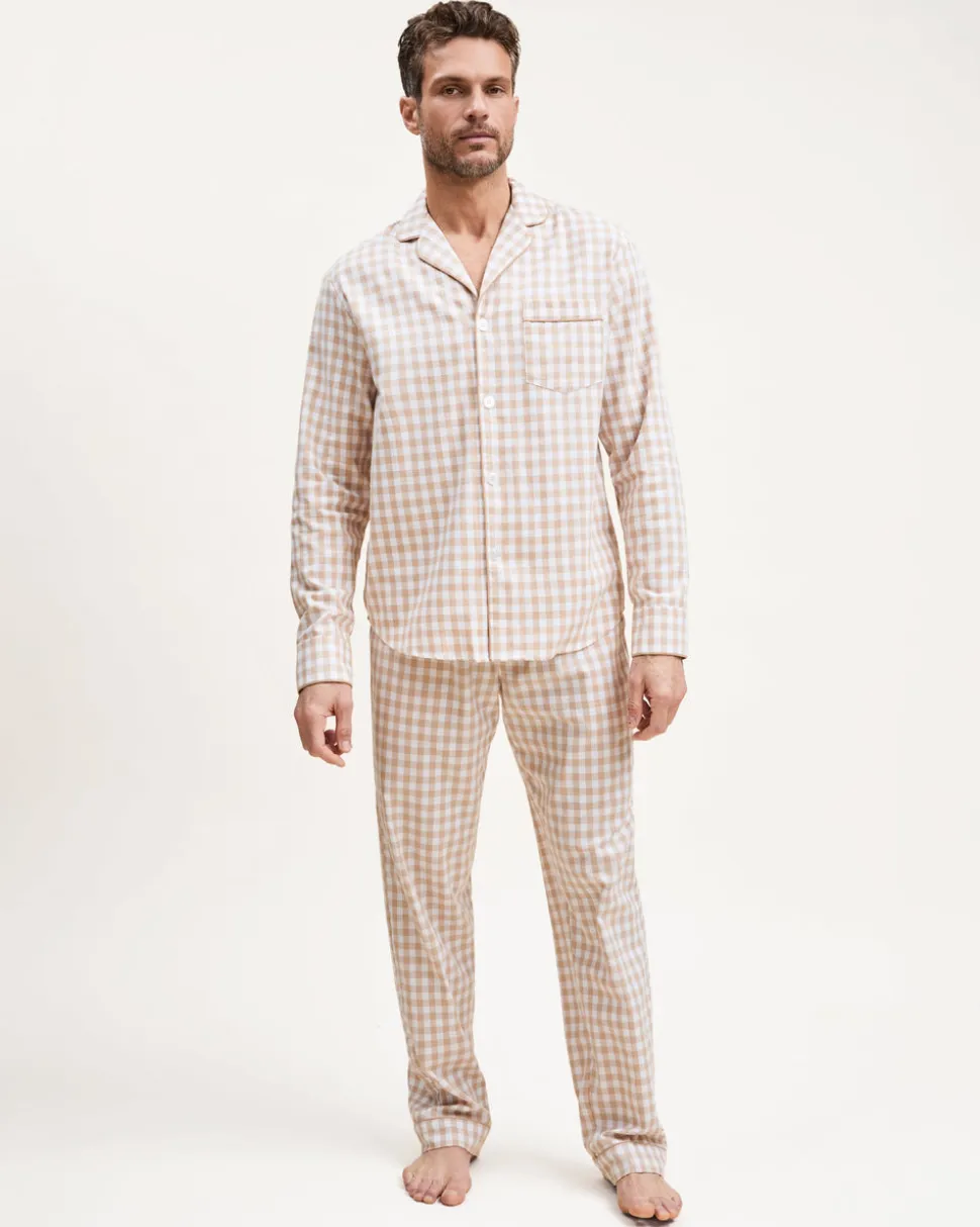 Men’s Twill Pajama Set in Camel Gingham