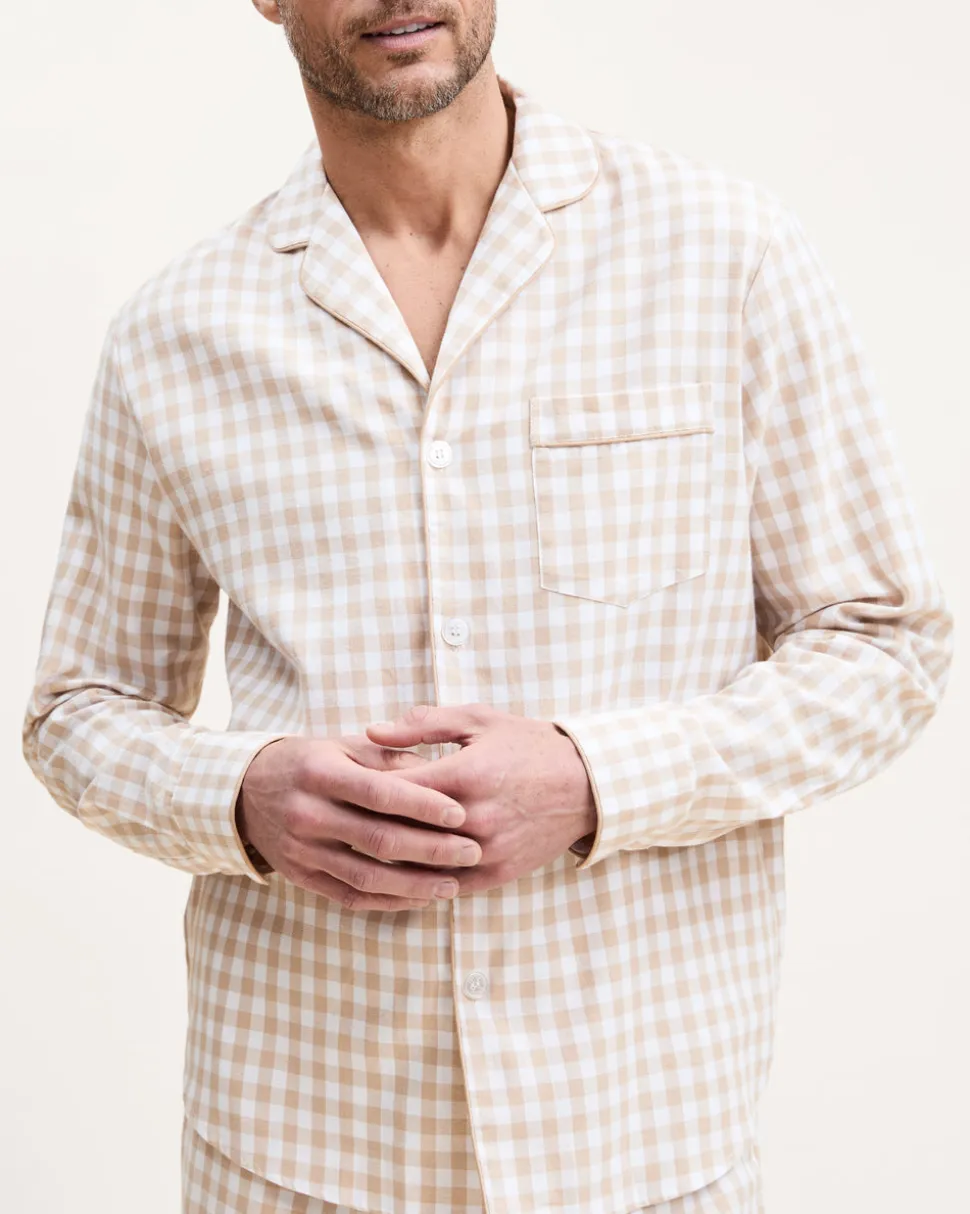 Men’s Twill Pajama Set in Camel Gingham