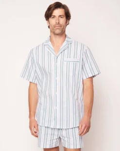 Men’s Twill Pajama Short Set in Vintage French Stripes
