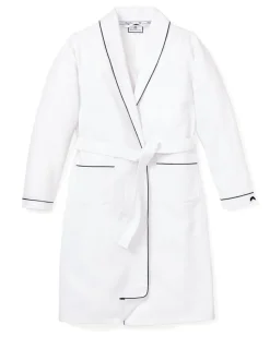 Men’s White Flannel Robe with Navy Piping