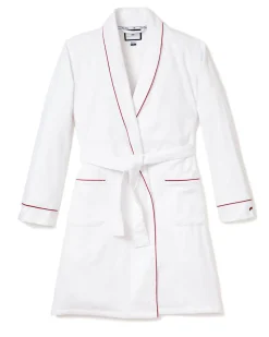 Men’s White Flannel Robe with Red Piping