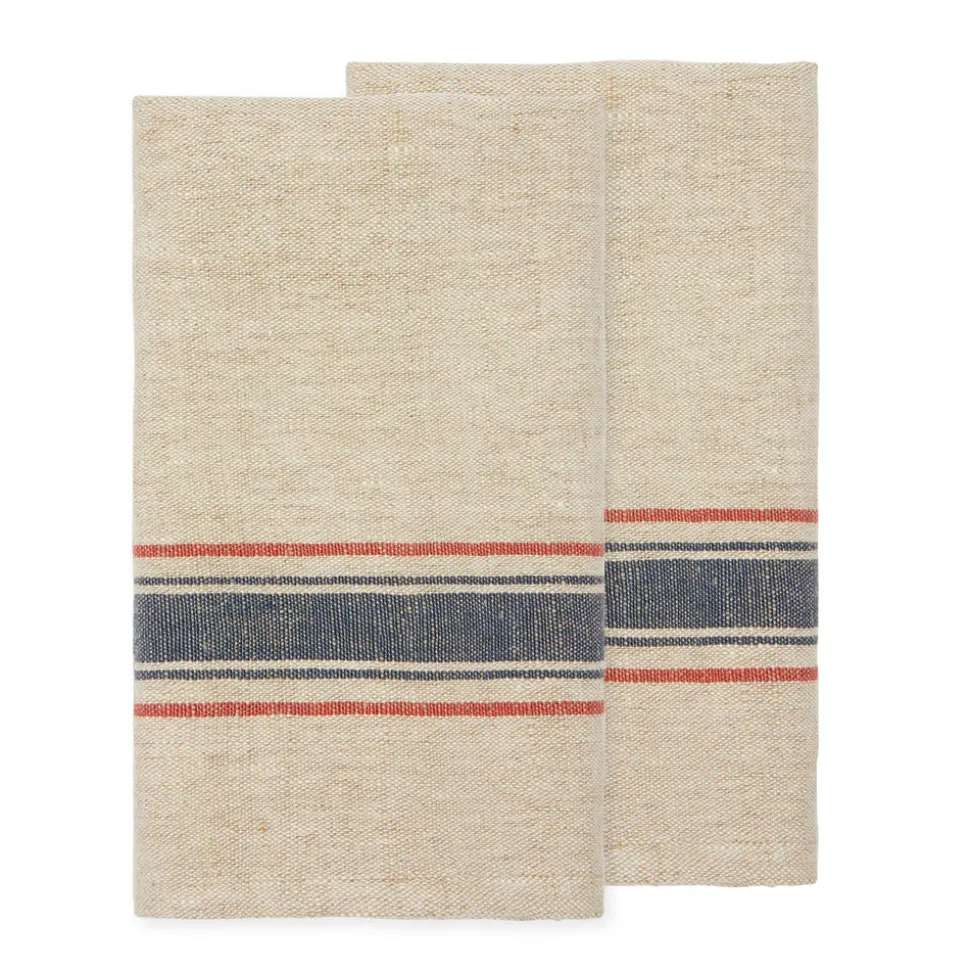 Menton Towel in Natural & Denim, Set of 2
