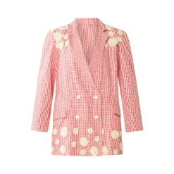Meredith Blazer x Rainey Collaboration in Red Gingham with Cream Crochet Applique