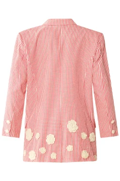 Meredith Blazer x Rainey Collaboration in Red Gingham with Cream Crochet Applique