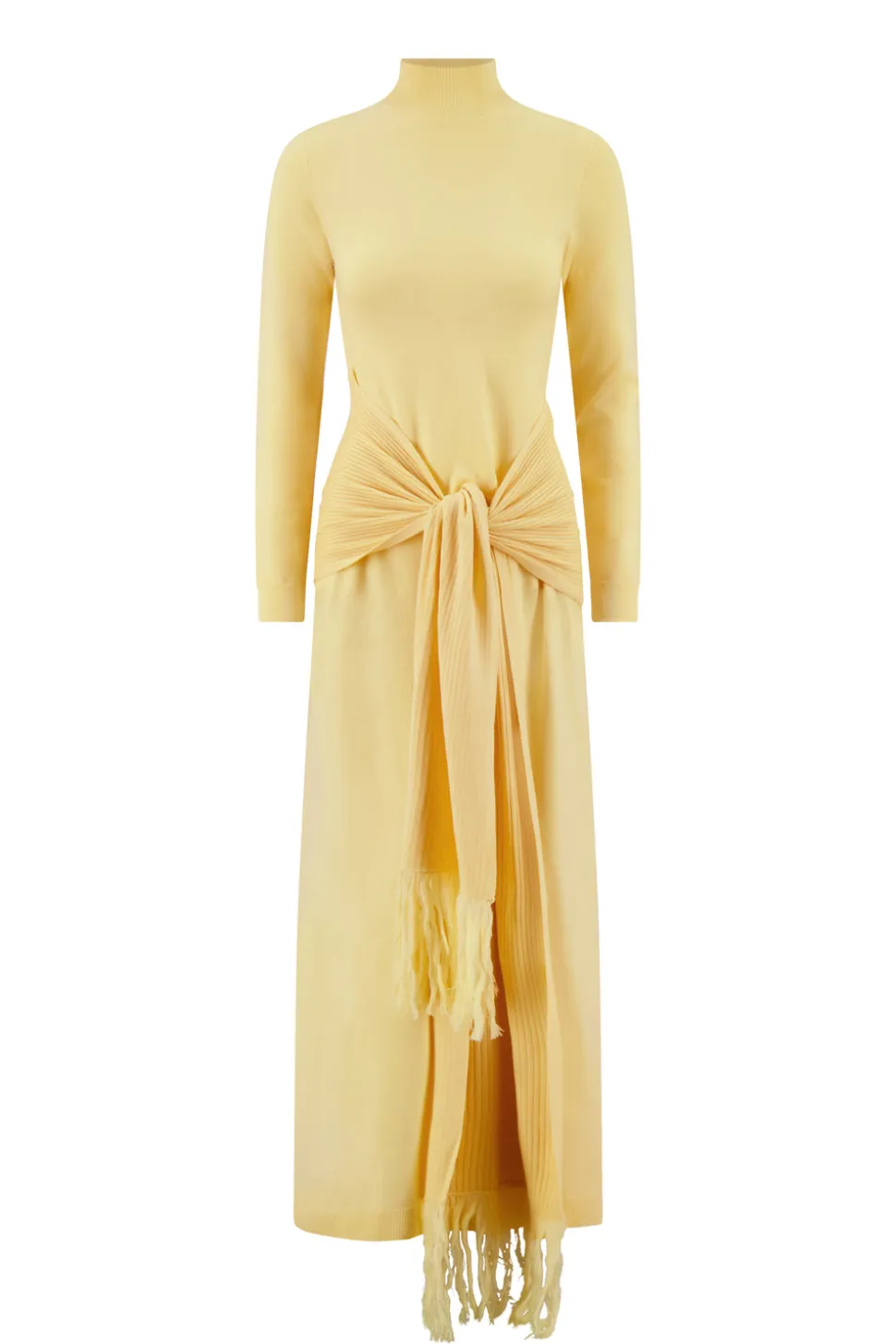 Merino Wool Knit Mock Neck Wrap Dress in Sunlight