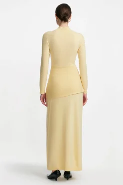 Merino Wool Knit Mock Neck Wrap Dress in Sunlight