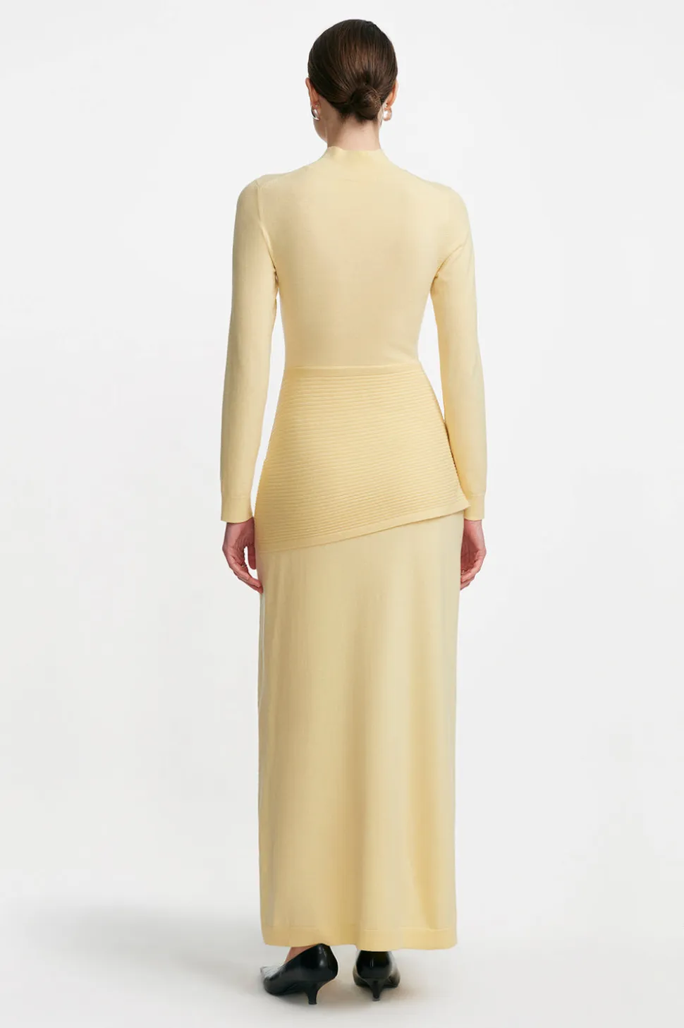 Merino Wool Knit Mock Neck Wrap Dress in Sunlight