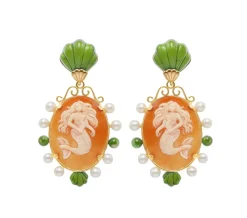Mermaid Cameos Earrings in Jade