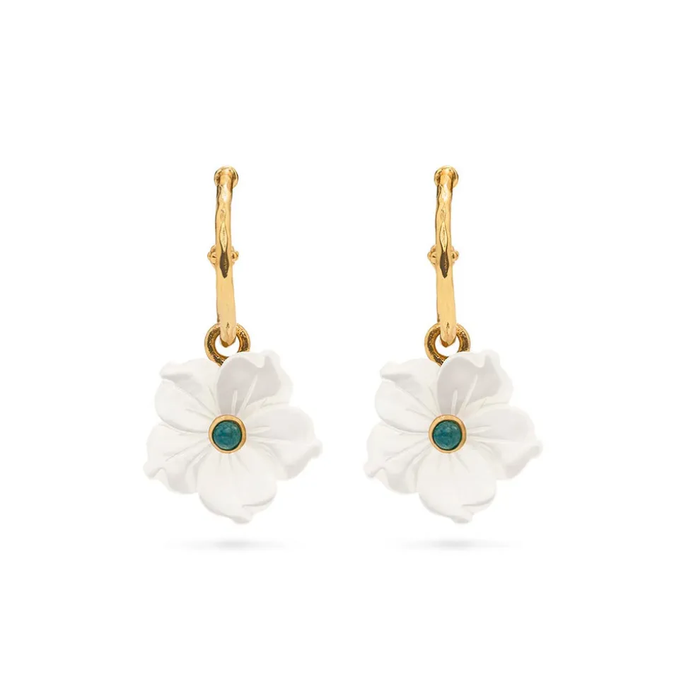 Mermaid Garden Hoop Earrings with Flower Charm