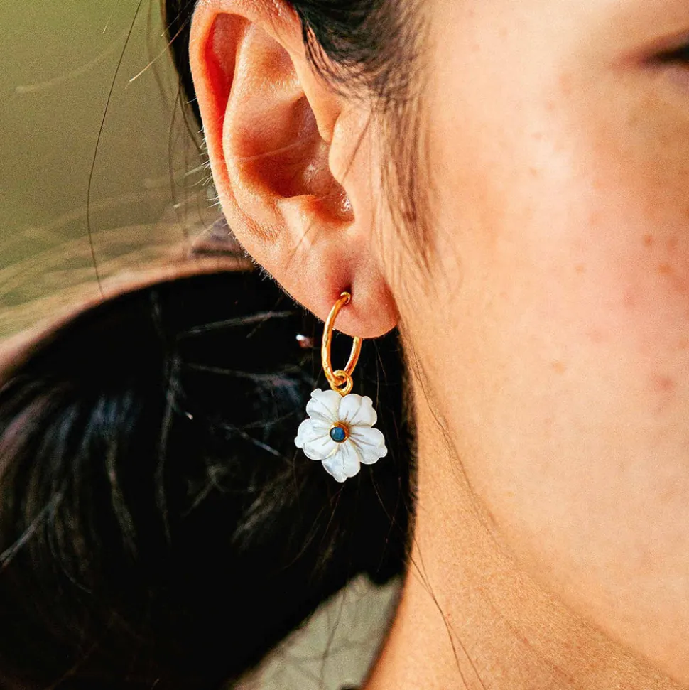 Mermaid Garden Hoop Earrings with Flower Charm