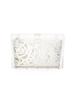 Mia Acrylic Clutch with Ivory Laser Cut Rose