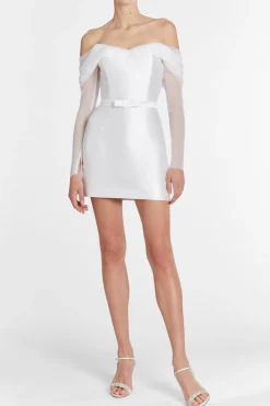 Mia White Silk Mini Dress With Neckline Drape