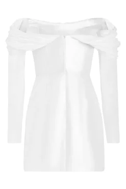 Mia White Silk Mini Dress With Neckline Drape