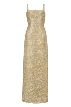 Micheline Dress in Gold Metallic Seersucker