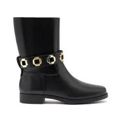 Milan Flat Bootie In Black Water Resistant Leather