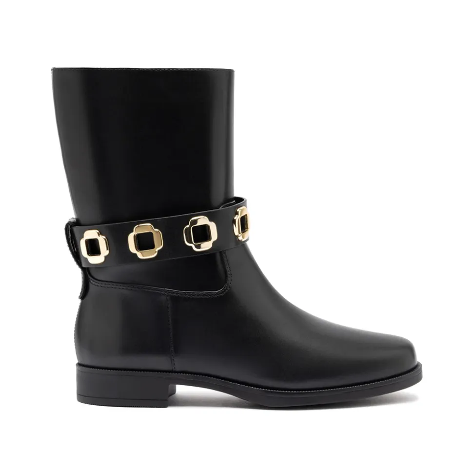 Milan Flat Bootie In Black Water Resistant Leather