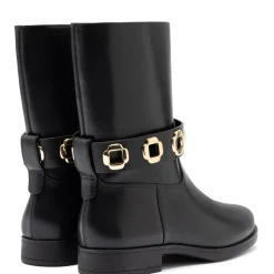 Milan Flat Bootie In Black Water Resistant Leather
