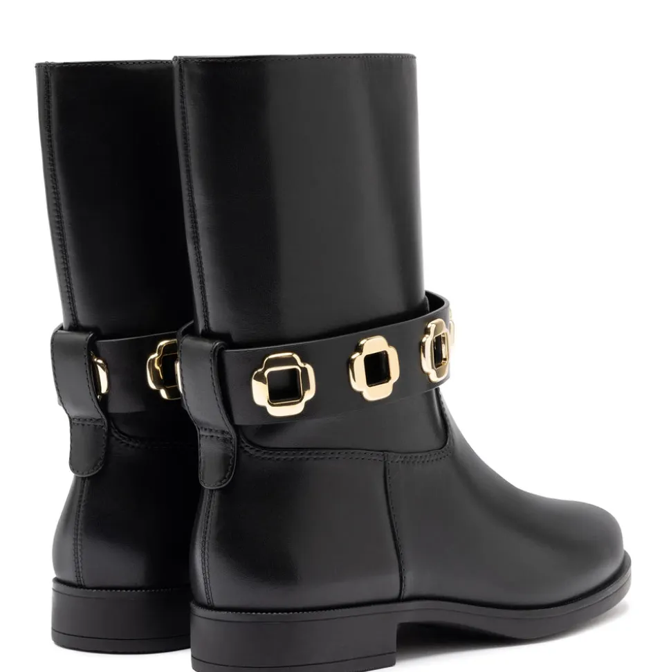 Milan Flat Bootie In Black Water Resistant Leather