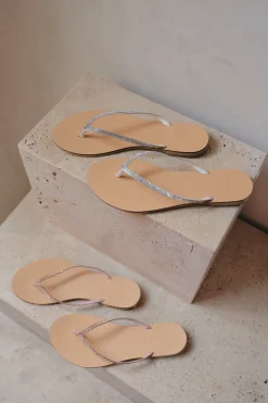 Milos Vegetable Tanned Leather Sandal in Rose Gold Crystal