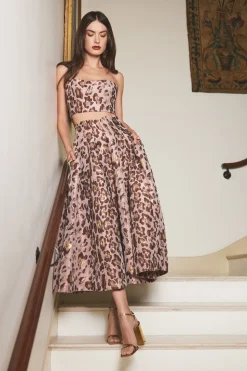 Mimosa Skirt in Painted Animal Blush Metallic Jacquard