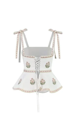Mina Top in Ivory & Pink