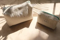 Mini Elsie Travel Case Zip Pouch Bag in Beige Gingham