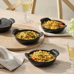 Mini Round Braiser 1/3 QT in Matte Black with Sterling Silver Knobs, Set of 4