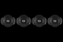 Mini Round Braiser 1/3 QT in Matte Black with Sterling Silver Knobs, Set of 4