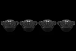Mini Round Cocotte 1/3 QT in Matte Black with Sterling Silver Knobs, Set of 4