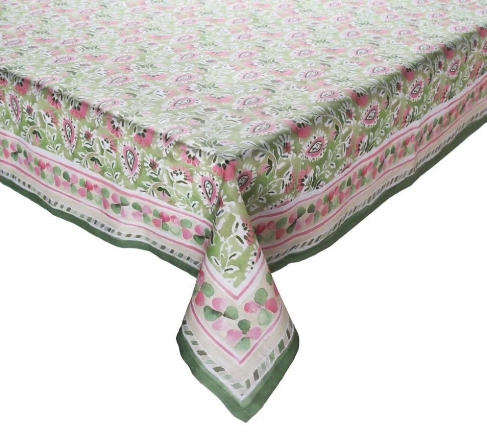 Mira Tablecloth in Green & Pink