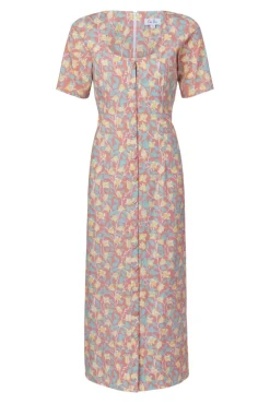 Mod Midi Dress in Coral Bougainvillea