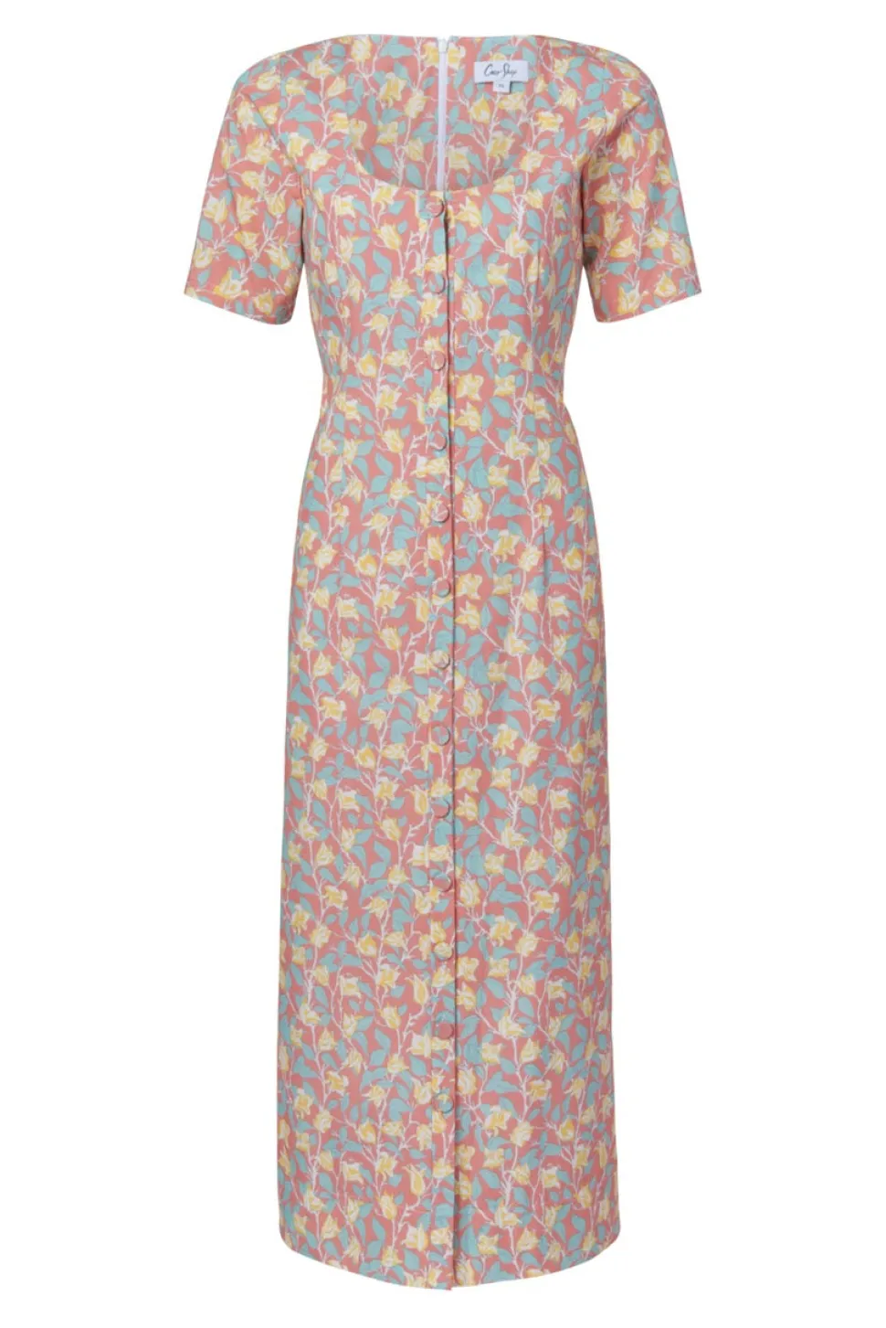 Mod Midi Dress in Coral Bougainvillea