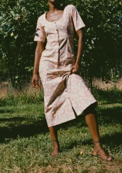 Mod Midi Dress in Coral Bougainvillea