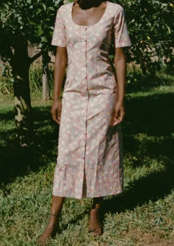 Mod Midi Dress in Coral Bougainvillea
