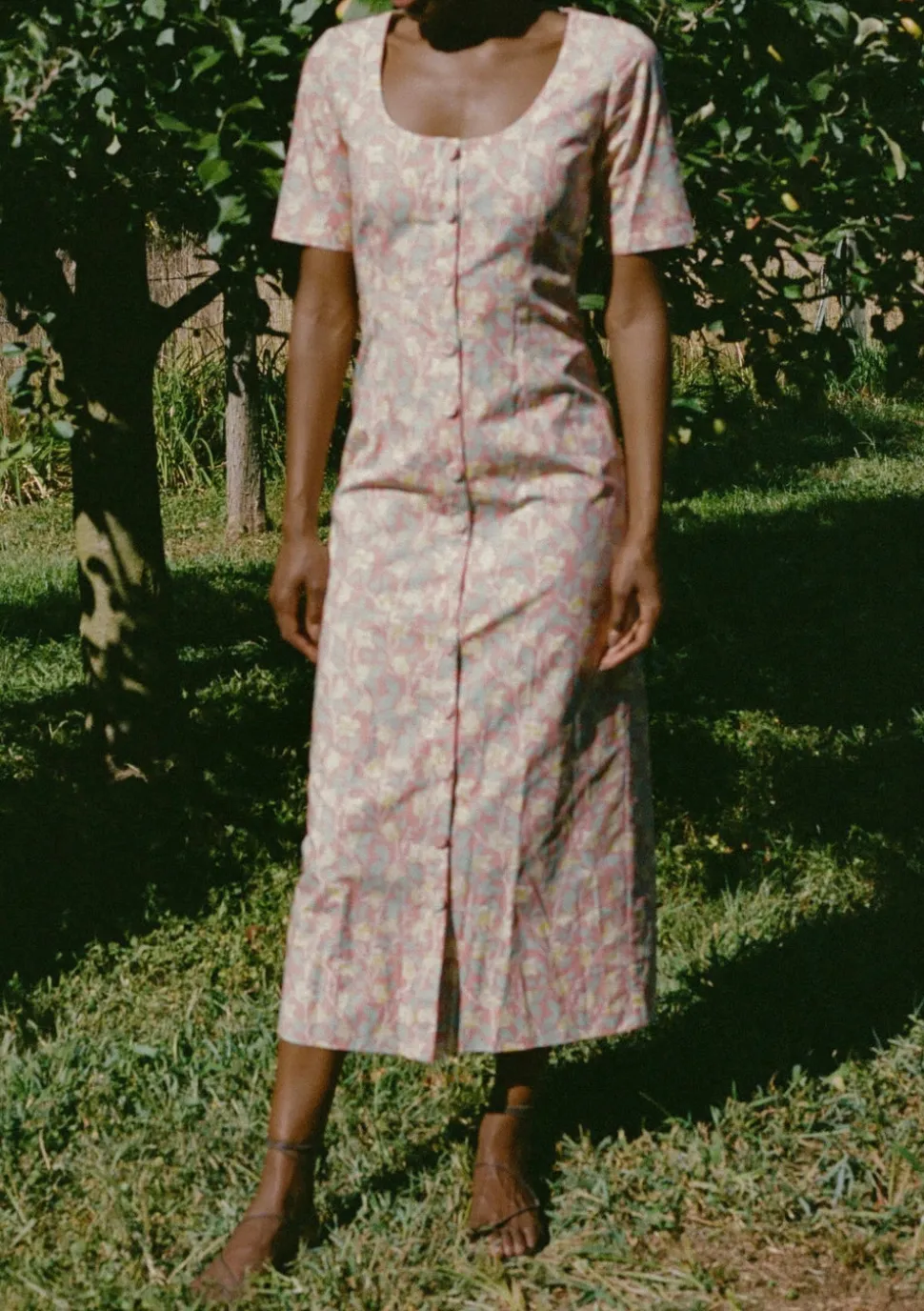 Mod Midi Dress in Coral Bougainvillea
