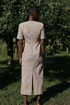 Mod Midi Dress in Coral Bougainvillea