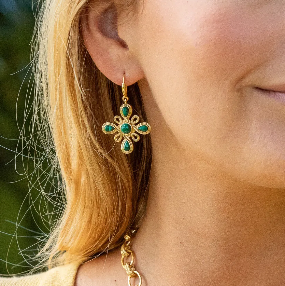 Monique Gem Dangle Earrings in Malachite