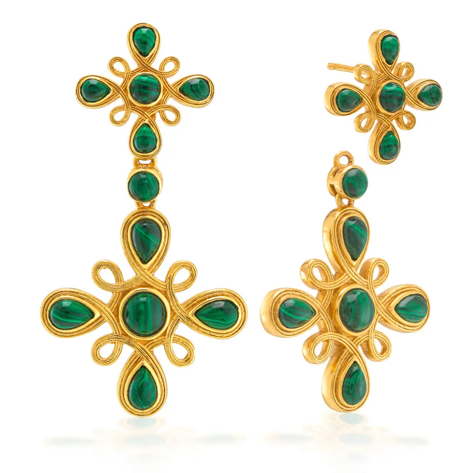 Monique Gem Double Drop Earrings in Malachite