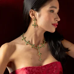 Monique Gem Double Drop Earrings in Malachite