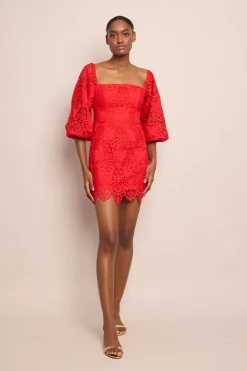 Montauk Dress in Red Embroidered Eyelet