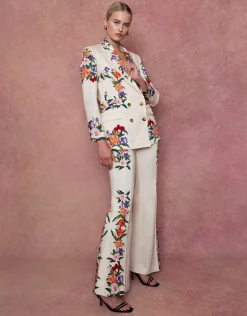Morgan Twill Trouser in Tree of Life Cream
