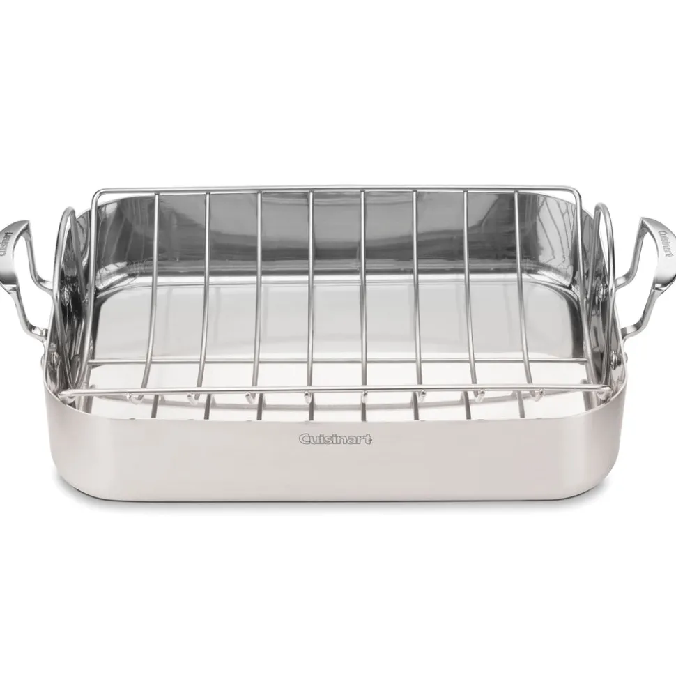 MultiClad Pro Triple Ply Stainless Cookware 16" Roasting Pan with Rack in Stainless Steel