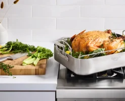 MultiClad Pro Triple Ply Stainless Cookware 16" Roasting Pan with Rack in Stainless Steel