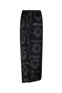 Myanmar Silk Jacquard Midi Skirt in Black