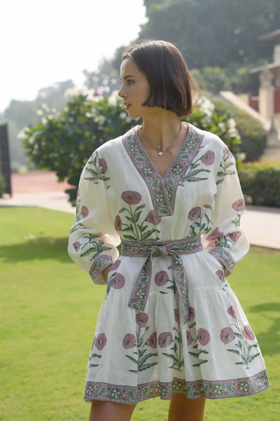 Mykonos Mini Dress in Pink Flower