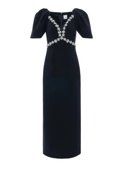 Myrna Dress Black Embellished Crepe