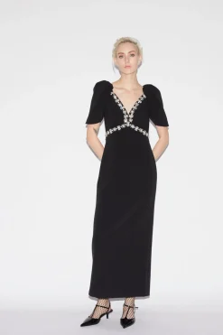 Myrna Dress Black Embellished Crepe