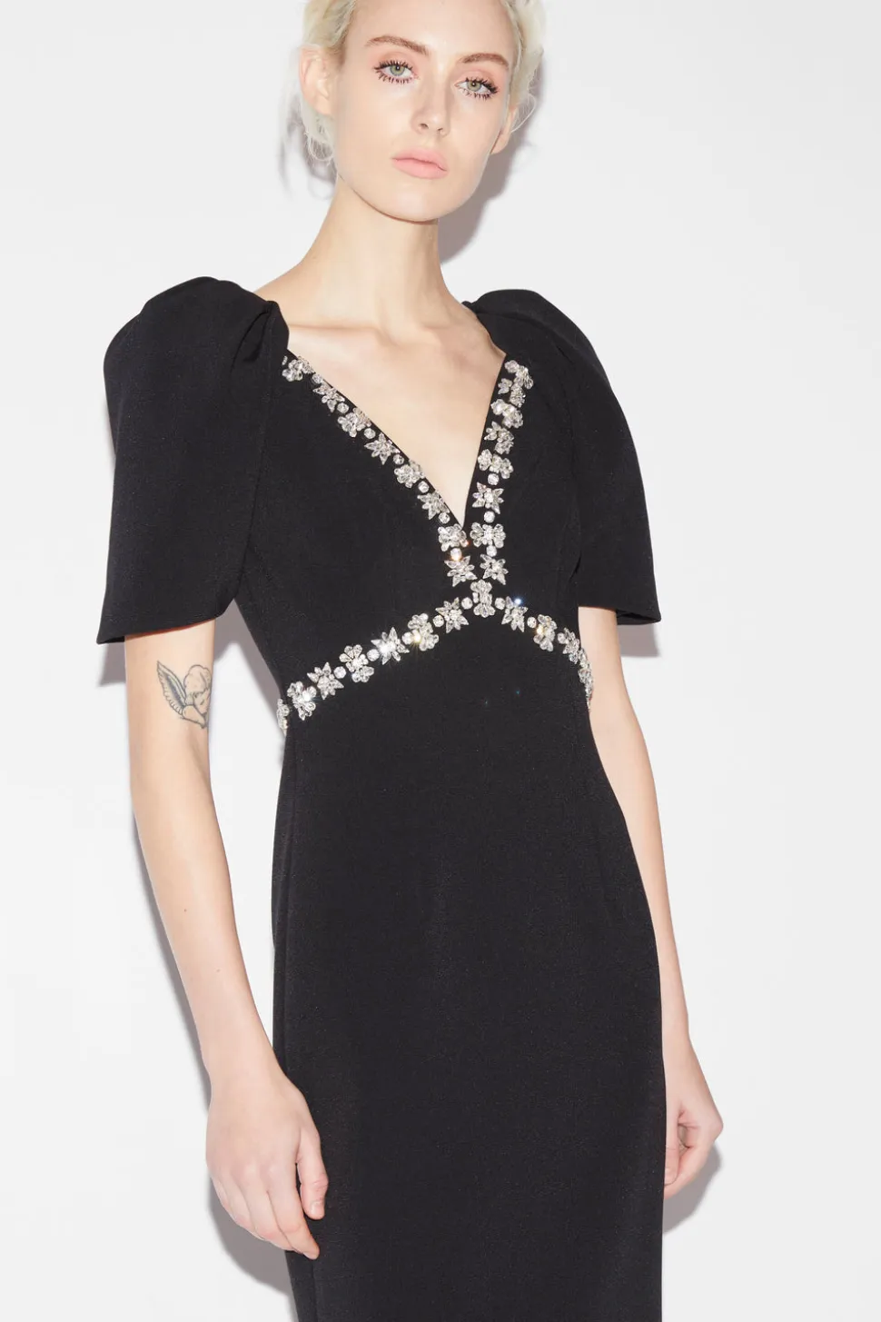 Myrna Dress Black Embellished Crepe