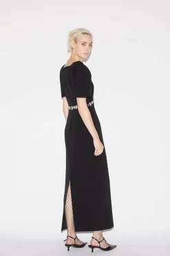 Myrna Dress Black Embellished Crepe