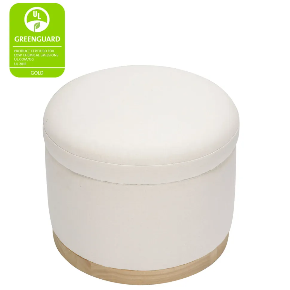 Naka Storage Ottoman in Eco-Performance Fabric | Water Repellent & Stain Resistant in Performance Cream Eco-Weave with Light Wood Base